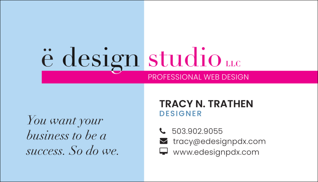Business Card Design (front) for e design studio, LLC